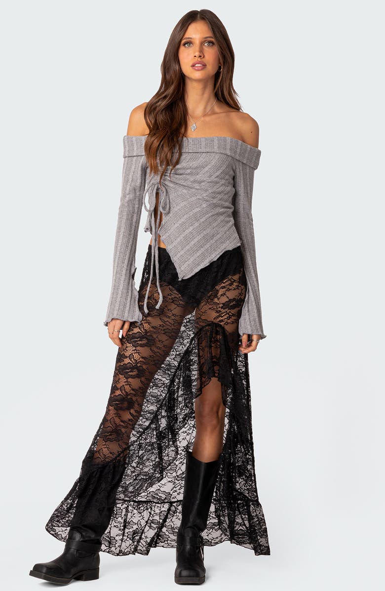 EDIKTED Alona Side Ruched Off the Shoulder Top, Alternate, color,