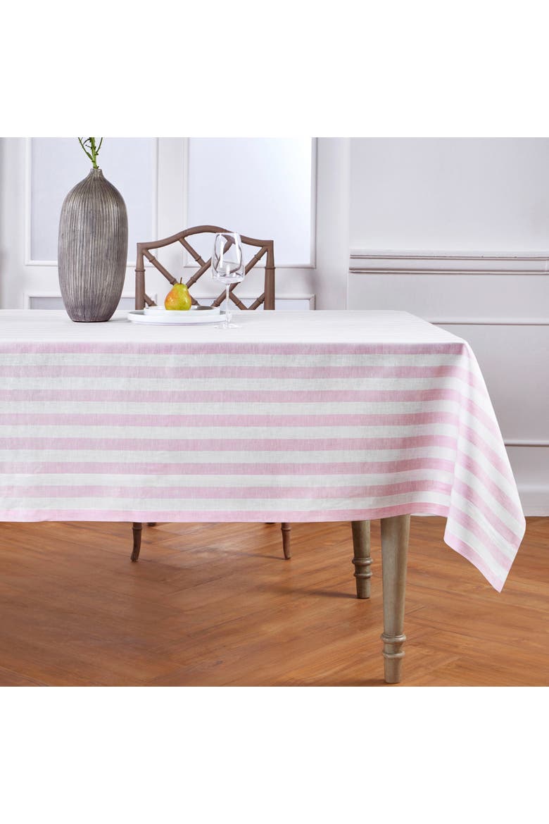 Linen Tablecloth - Sorrento Stripe, Main, color, Pink and White