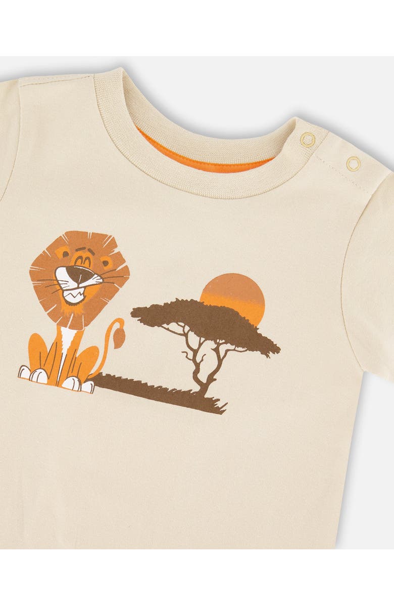 Deux par Deux Organic Cotton Lion and Savanna Short Sleeve T-Shirt and Short Set, Alternate, color, Beige And Orange