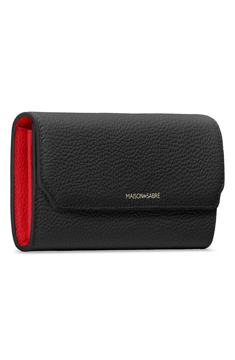 MAISON de SABRÉ Long Leather Flap Wallet, Alternate, color, Pomegranate Caviar