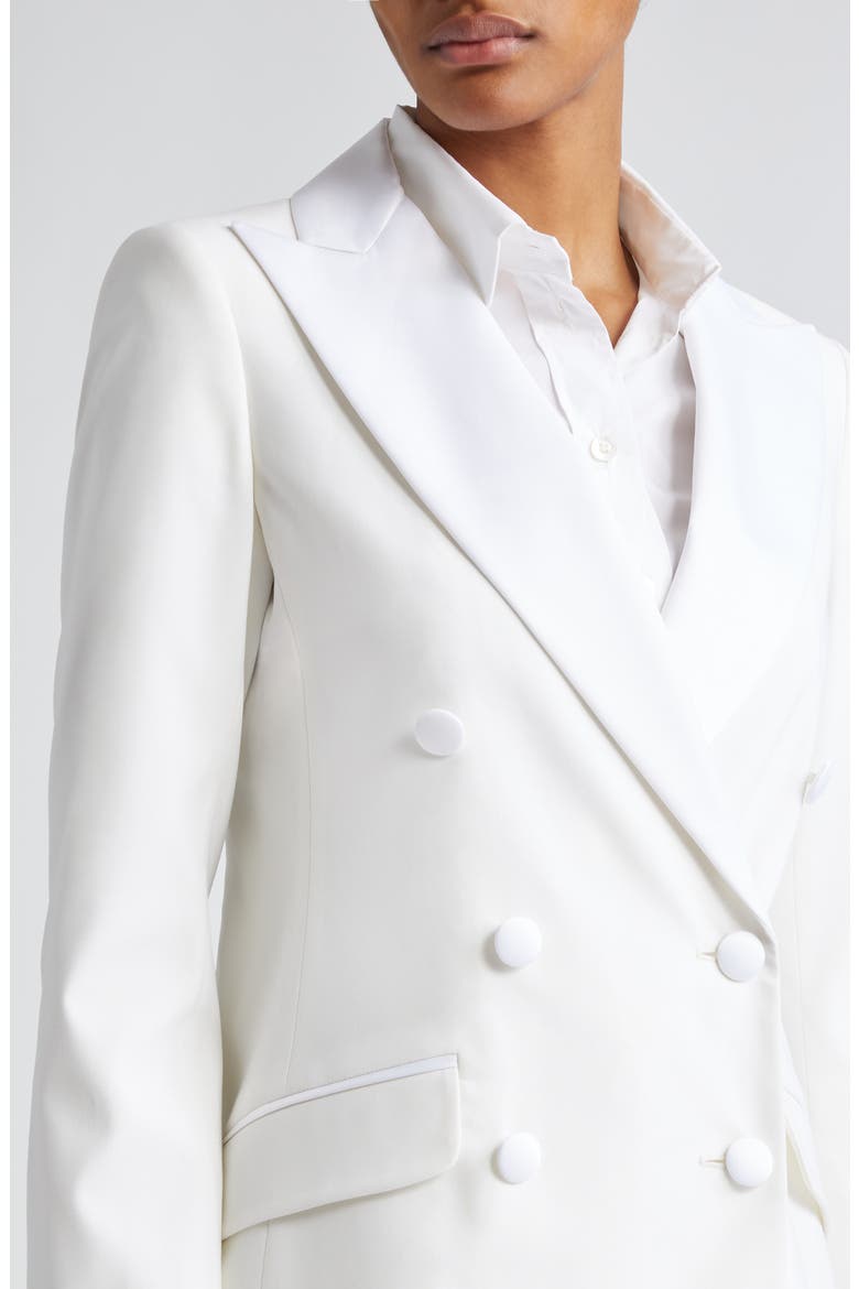 Double Breasted Satin Tuxedo Jacket, Alternate, color, WHITE