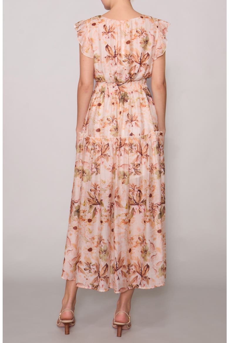 Flutter Sleeve Maxi Dress, Alternate, color, BONE MULTI