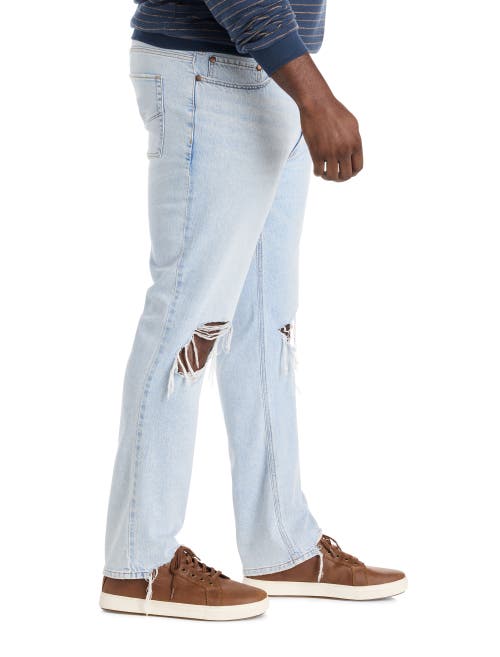 True Nation By Dxl Big & Tall Destructed Dual Denim Tapered-fit Jeans In Blue