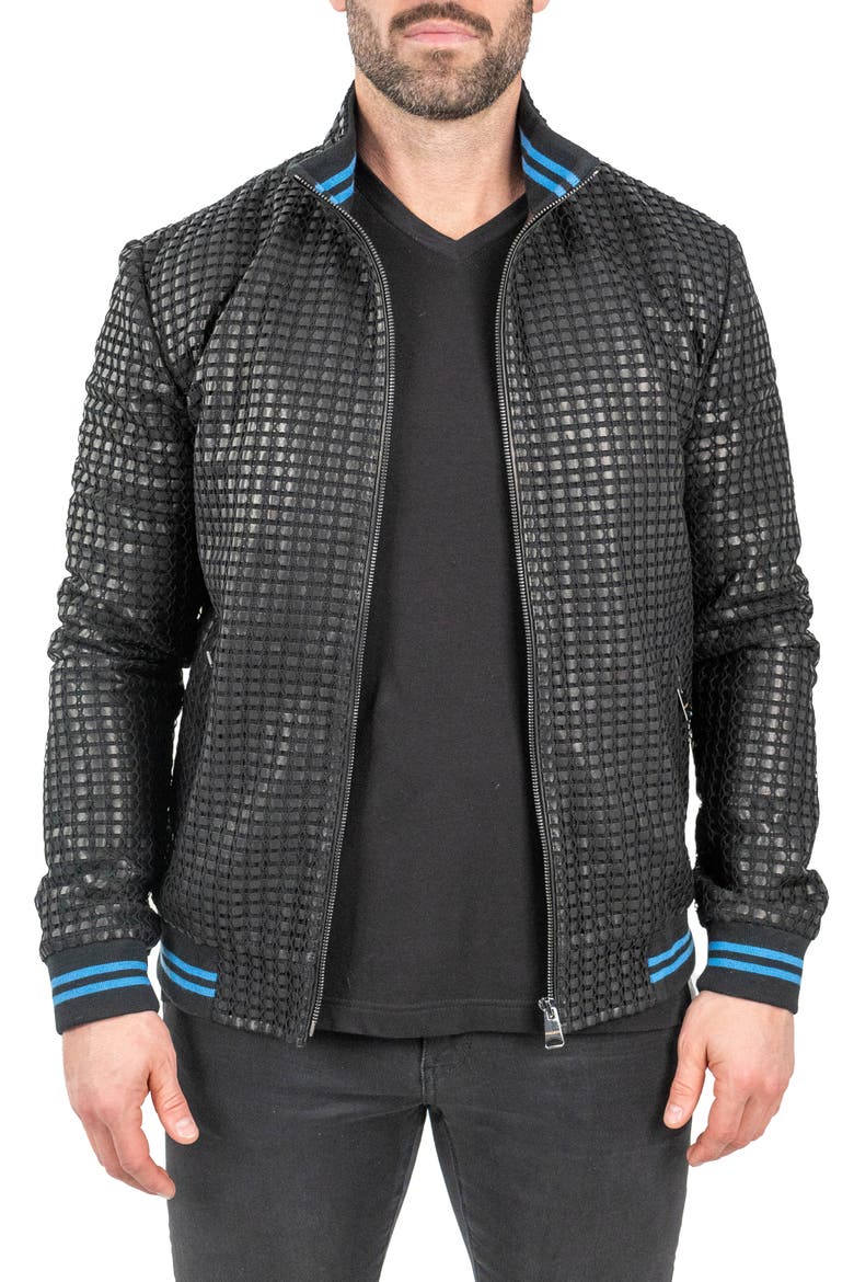 Geometric Leather Jacket, Main, color, BLACK