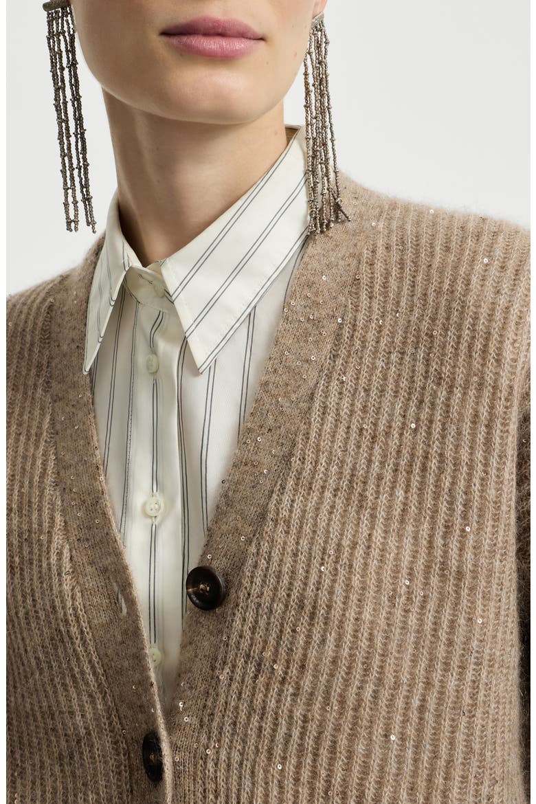 Mohair, cotton and wool Diamond yarn English rib cardigan, Alternate, color, Light Brown