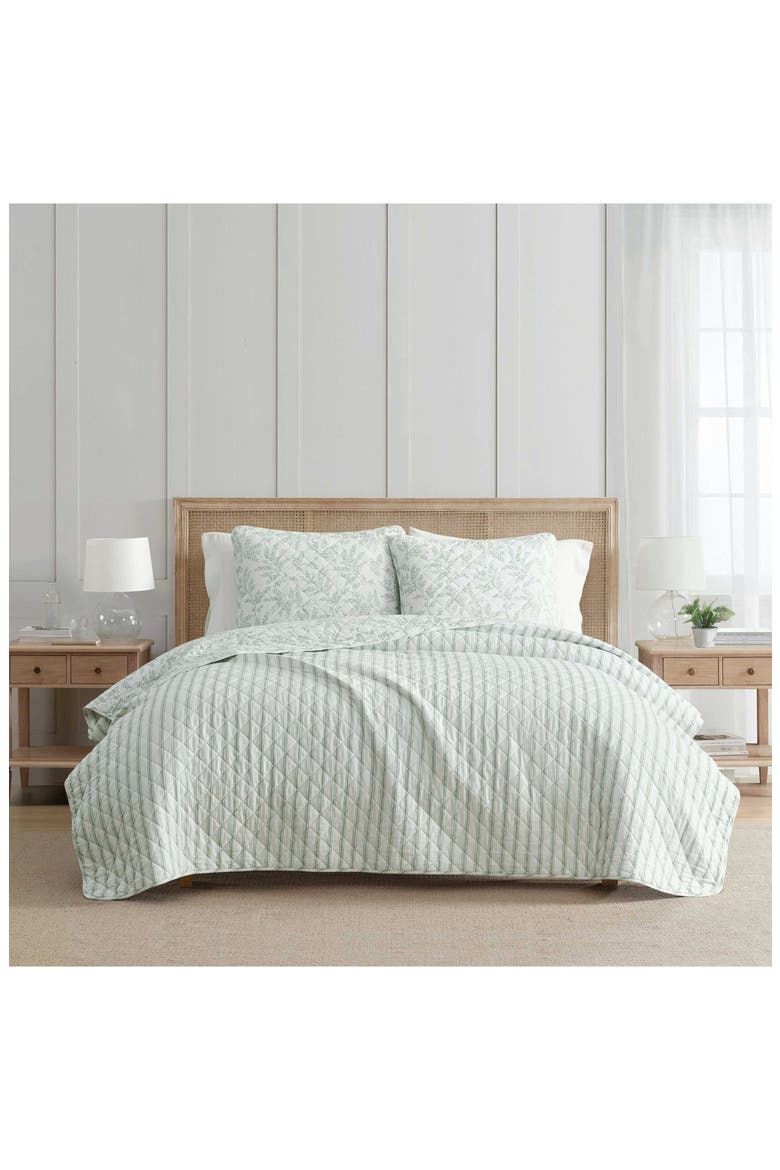 Murray Leaves Quilt Set, Alternate, color, WHTE/ GREY GREEN