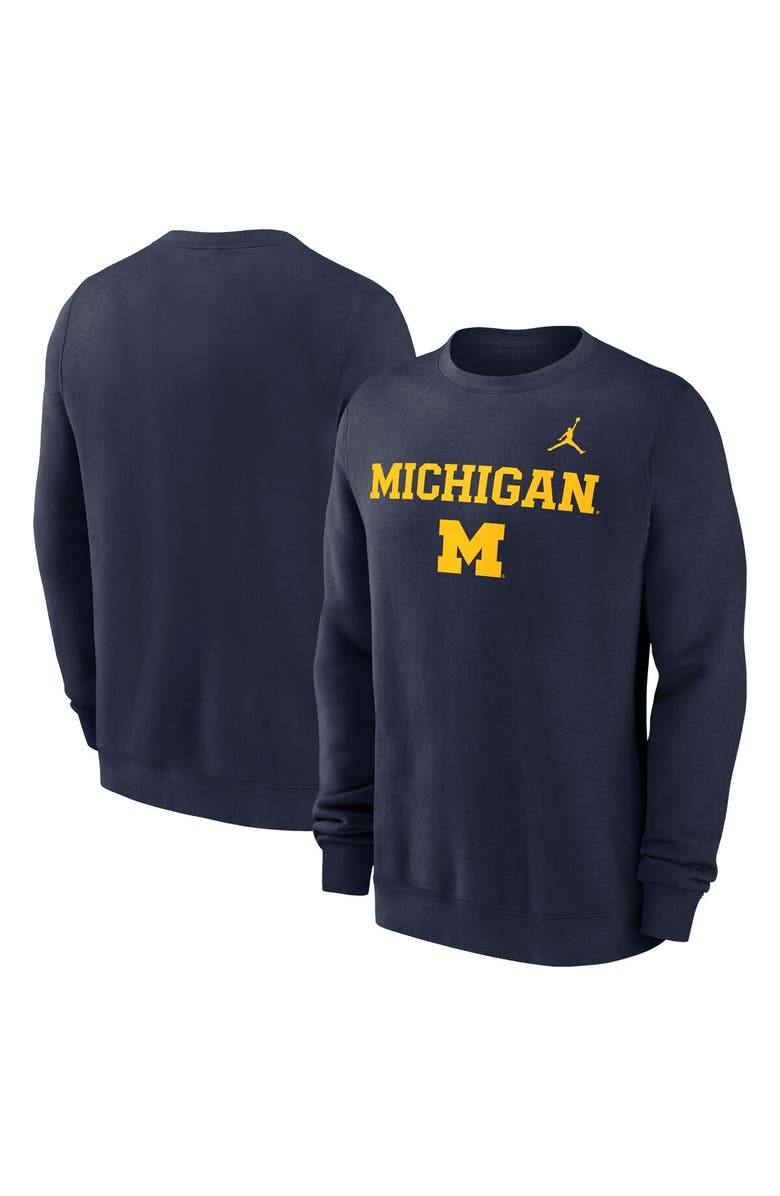 Jordan Brand Men's Jordan Brand Navy Michigan Wolverines Primetime Primary Stack Pullover Sweatshirt, Main, color,