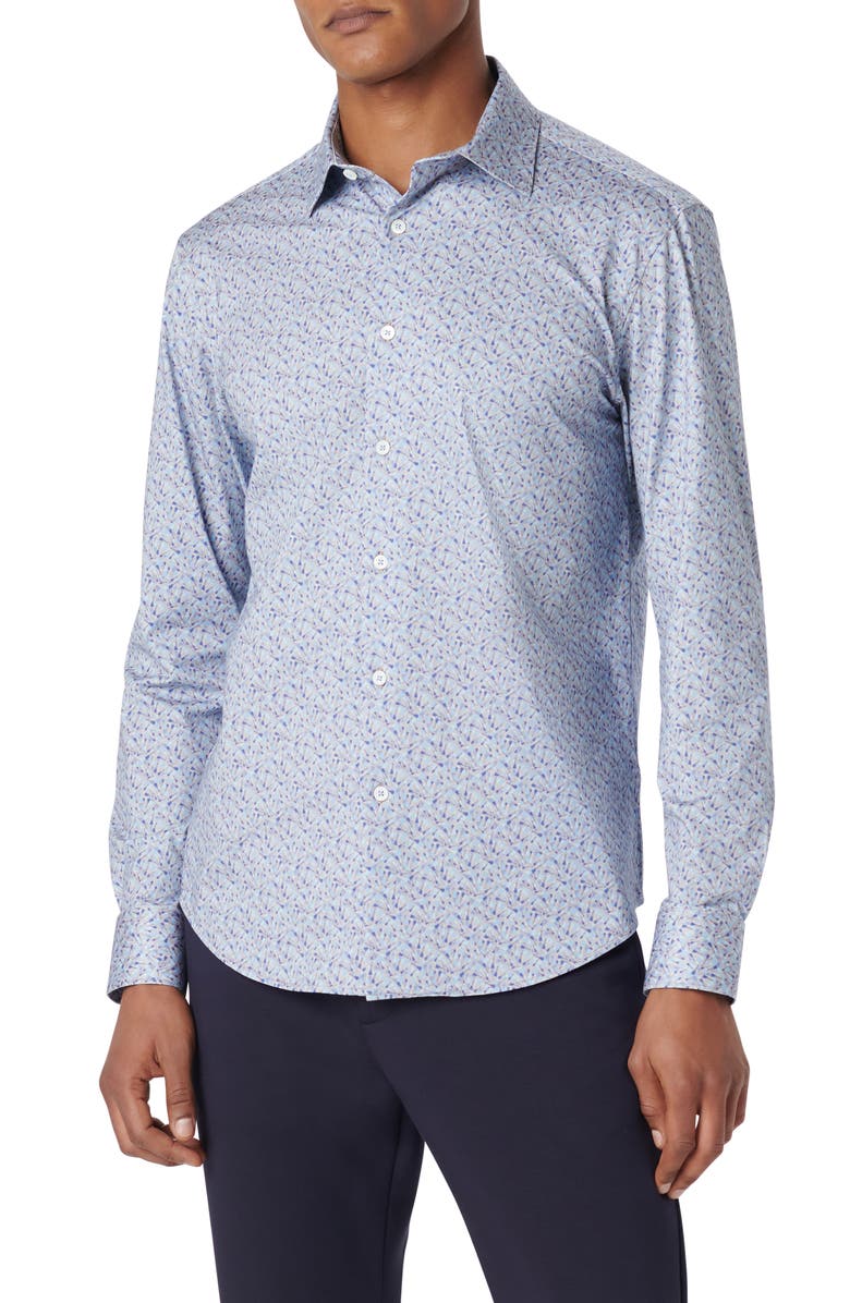 Bugatchi James OoohCotton<sup>®</sup> Geometric Print Button-Up Shirt, Main, color, Air Blue