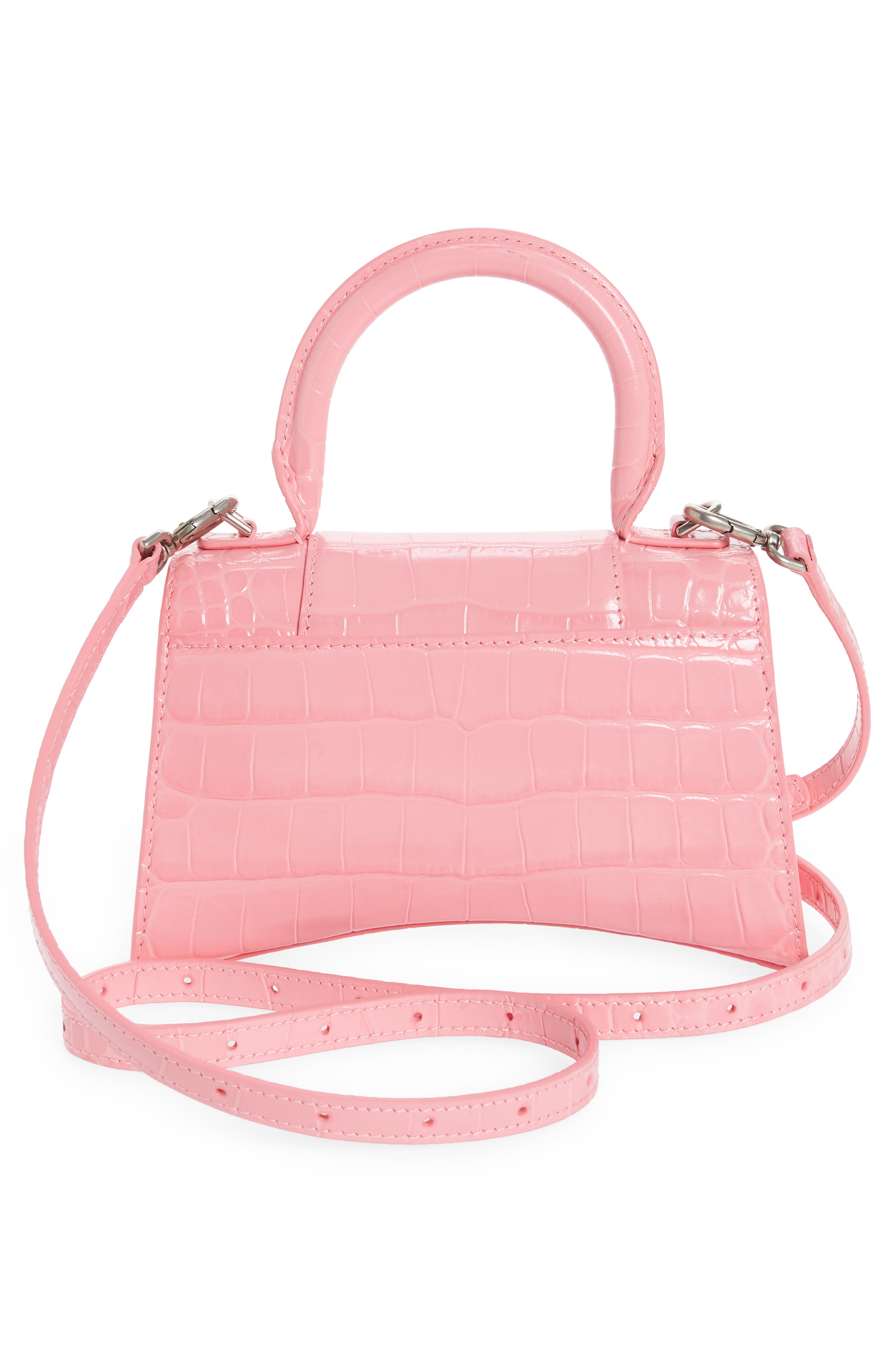 Extra Small Hourglass Croc Embossed Leather Top Handle Bag, Alternate, color, SWEET PINK