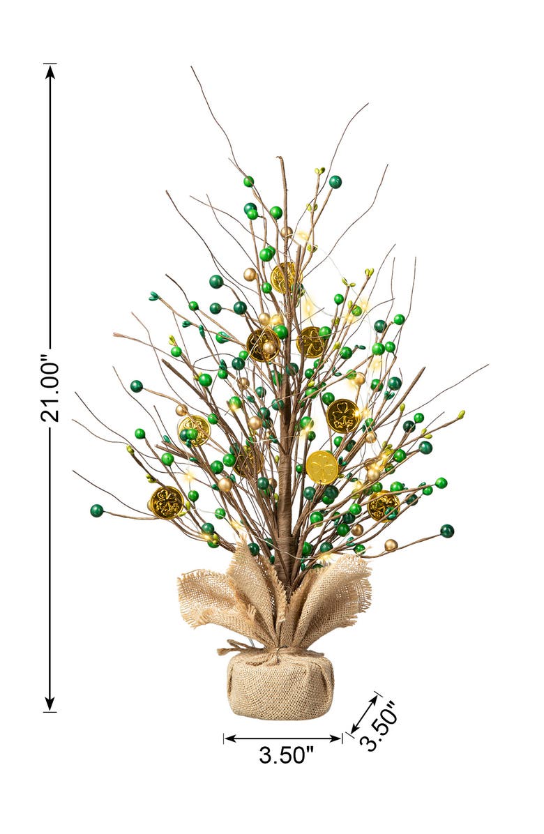 Glitzhome 21"H Lighted St. Patrick's Gold Coin Table Tree, Alternate, color, Green