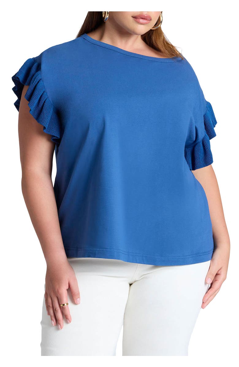 ELOQUII Ruffle Sleeve Tee, Main, color, Azure Blue