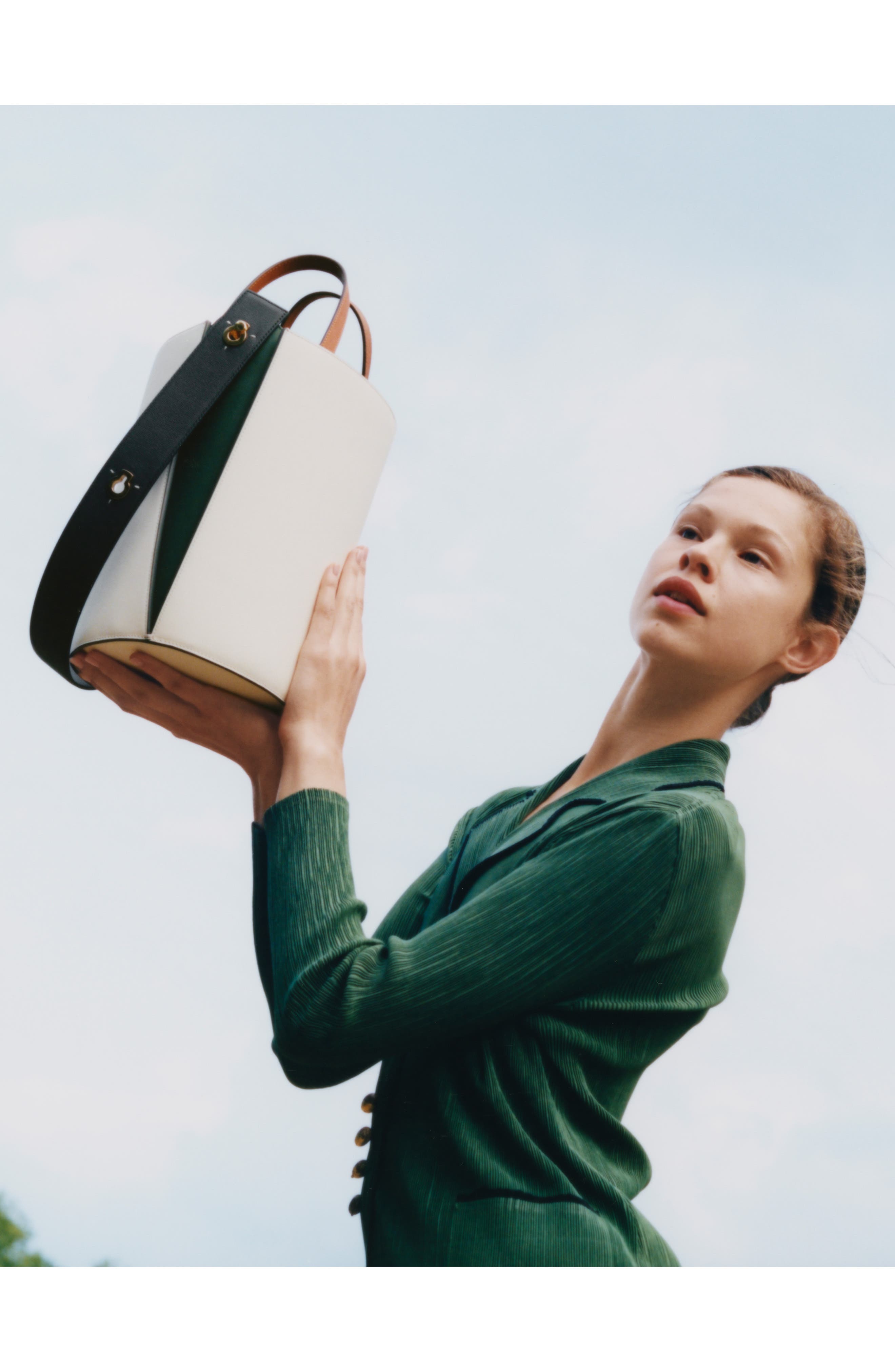 Mini Lorna Leather Bucket Bag, Alternate, color, VANILLA/ TURQUOISE