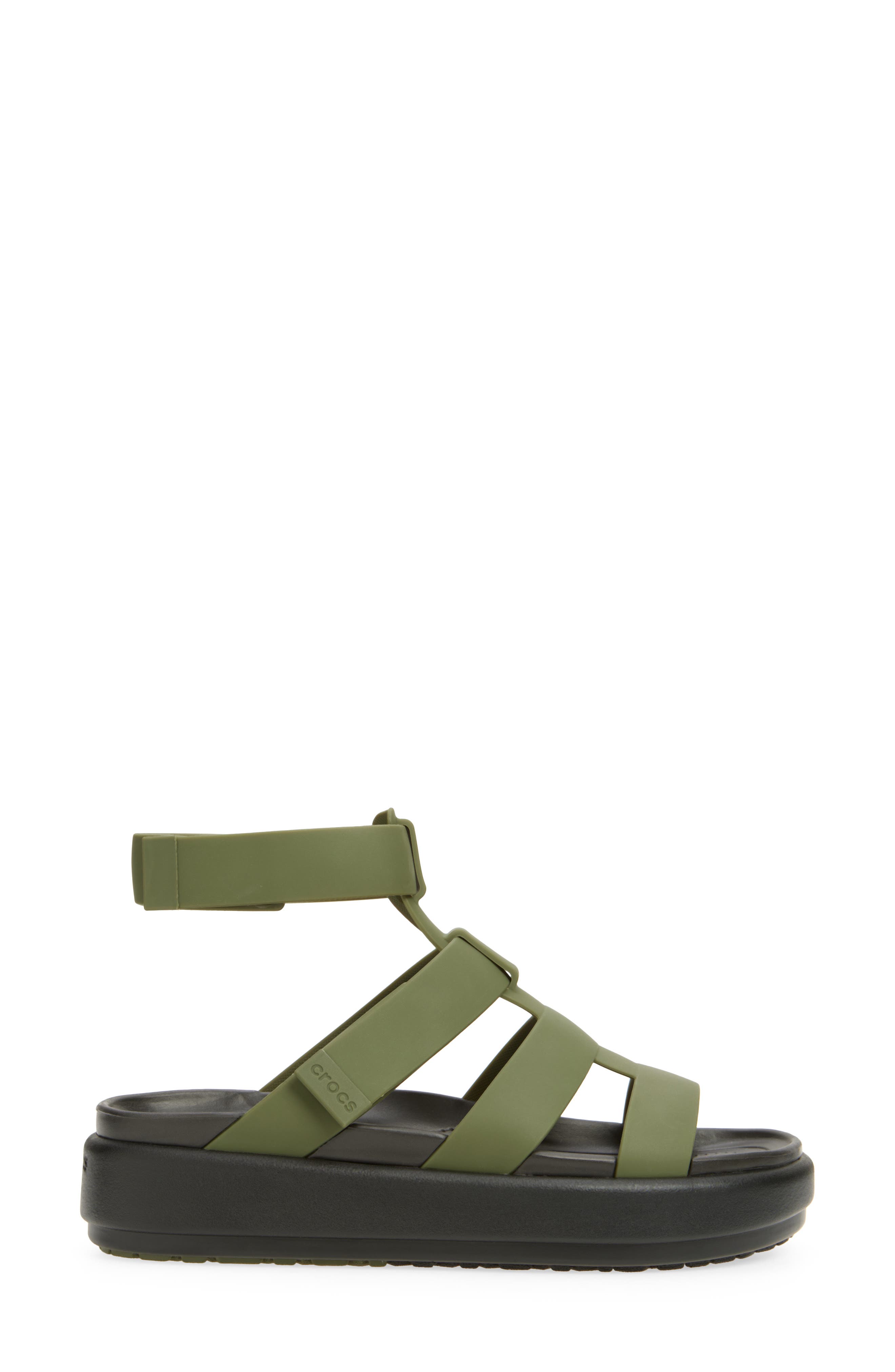 CROCS Brooklyn Luxe Water Resistant Gladiator Fisherman Slide Sandal, Alternate, color, Army Green/ Black
