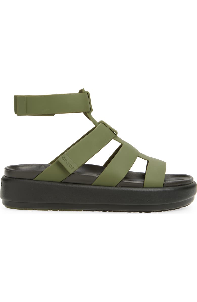 CROCS Brooklyn Luxe Water Resistant Gladiator Fisherman Slide Sandal, Alternate, color, Army Green/ Black