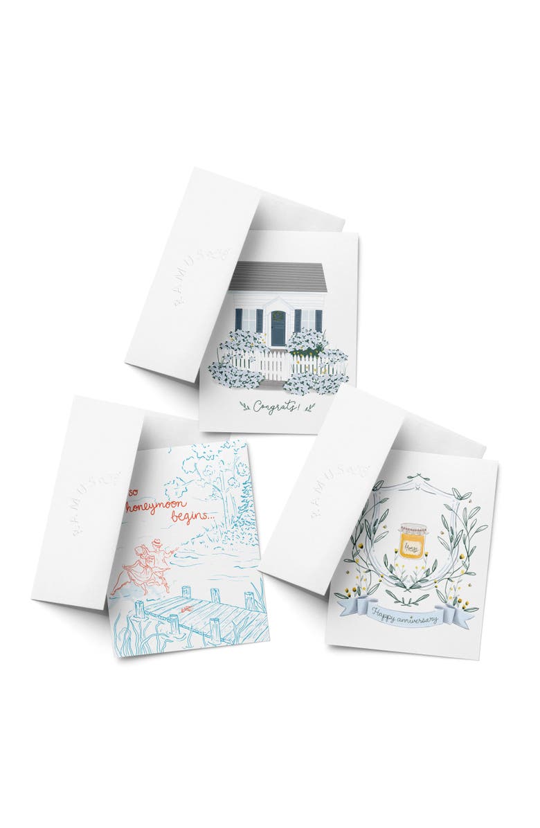 Ramus & Co Wedding Greeting Card Pack (3ct) "Anniversary Honey, Congrats Cottage, And so The Honeymoon Begins", Main, color, Multi-Pack
