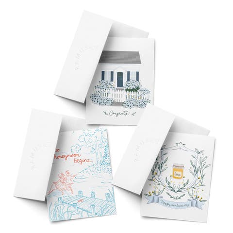 Wedding Greeting Card Pack (3ct) "Anniversary Honey, Congrats Cottage, And so The Honeymoon Begins"