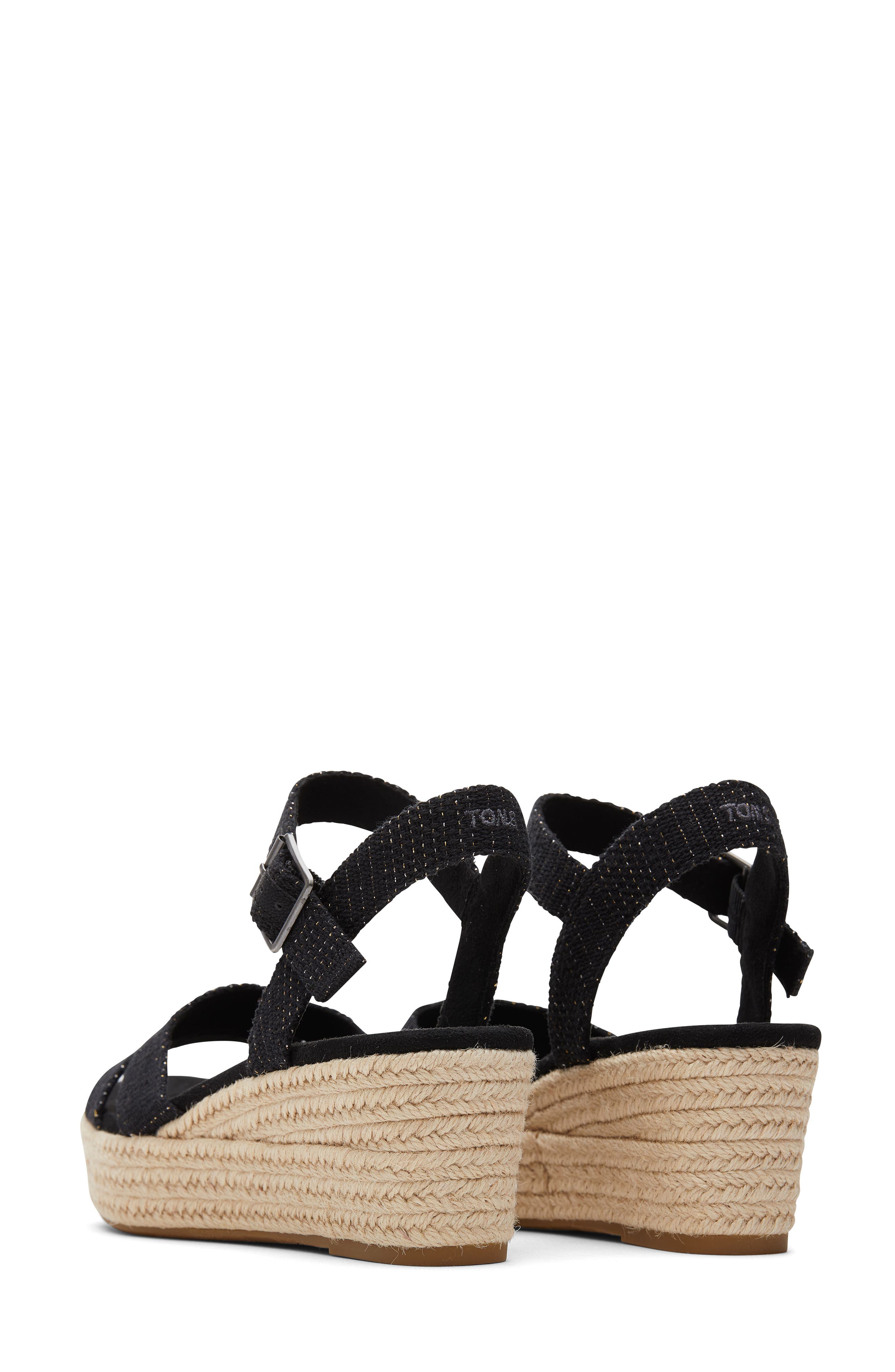 TOMS Audrey Ankle Strap Espadrille Platform Wedge Sandal, Alternate, color, Black