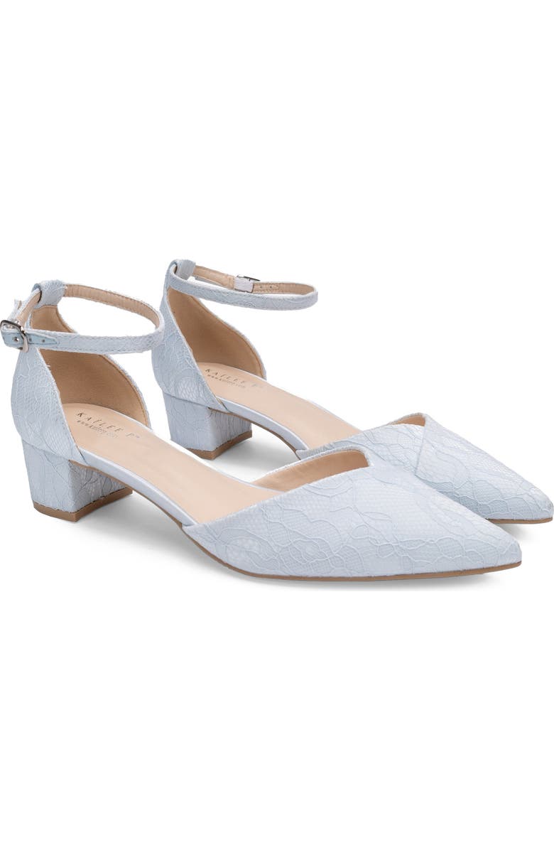 Kailee P Adele Light Blue Lace Pointy Toe Block Heel with Ankle Strap, Alternate, color, Light Blue