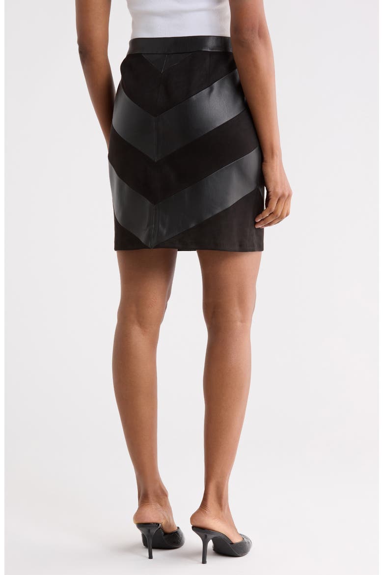 Two-Tone Faux Leather Skirt, Alternate, color, BLACK