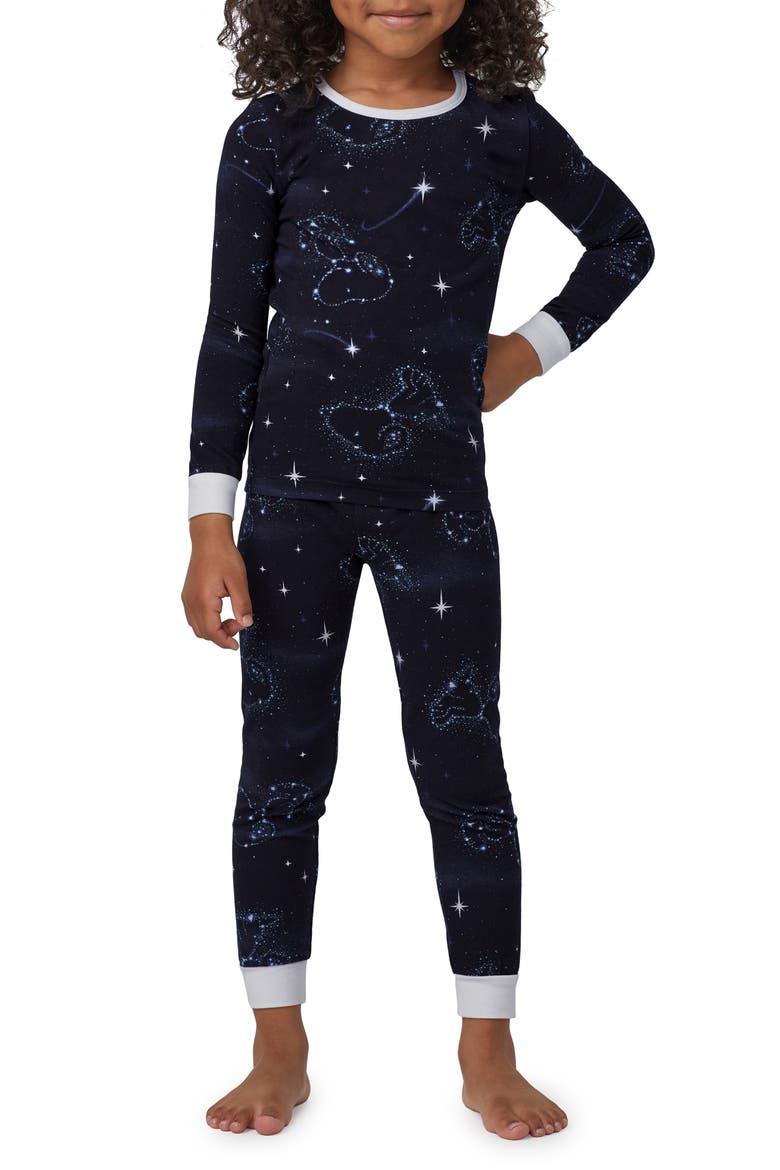 Kids' x Peanuts® Print Fitted Organic Cotton Jersey Two-Piece Pajamas, Alternate, color, CELESTIAL SNOOPY