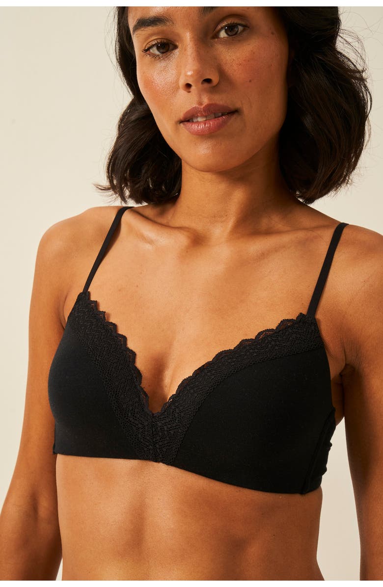 Stripe & Stare Zig Zag Lace Padded Demi Bra & Original Knicker Set, Alternate, color, Black