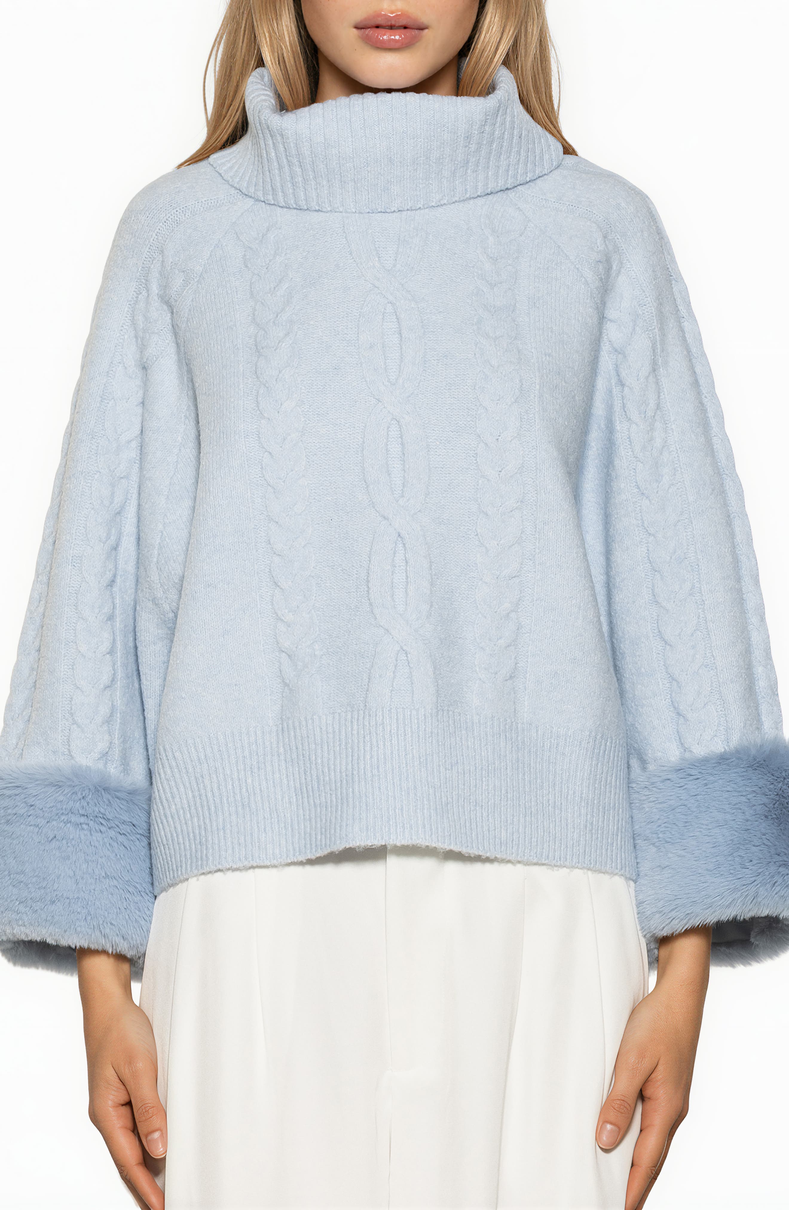 Sarah Faux Fur Cuff Cable Knit Sweater