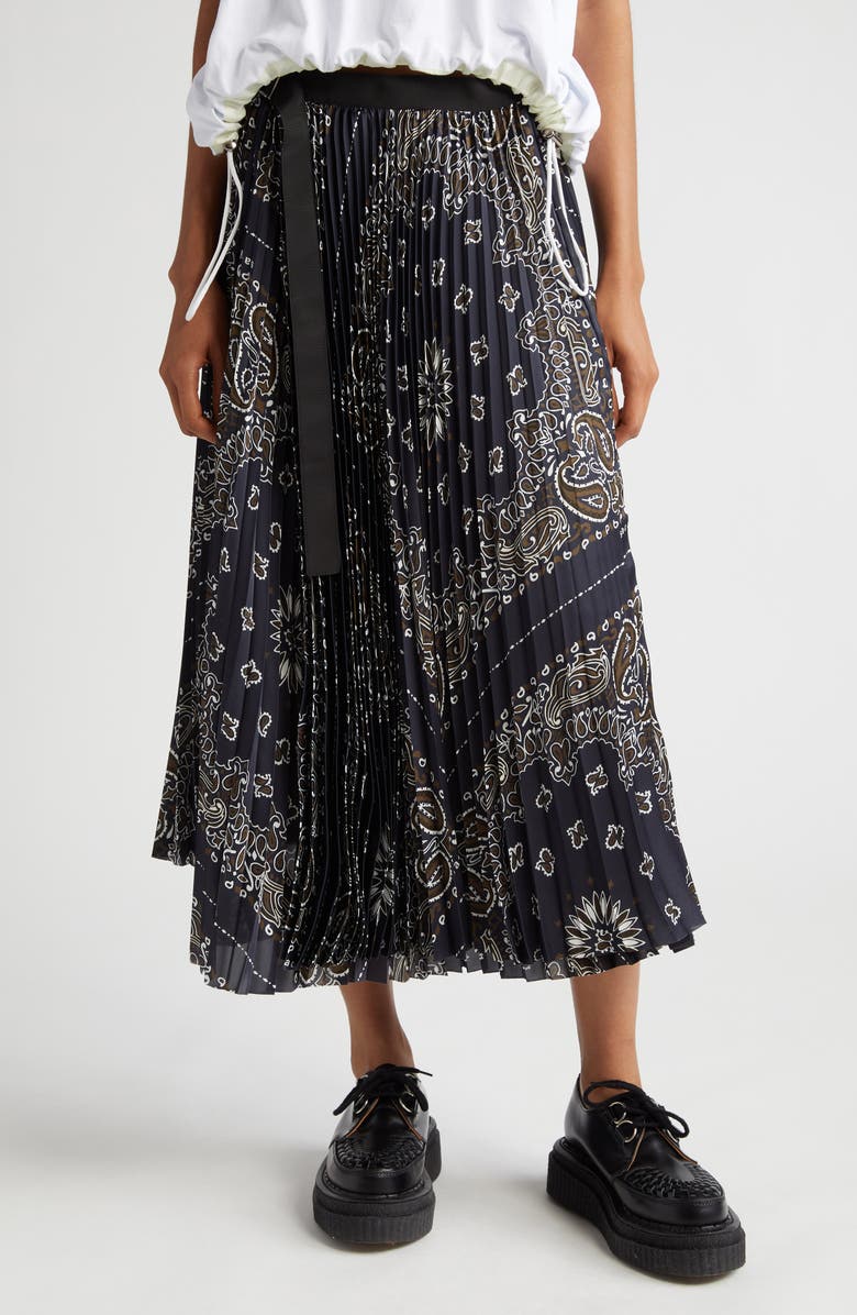 Sacai Bandana Print Pleated Midi Skirt, Main, color,