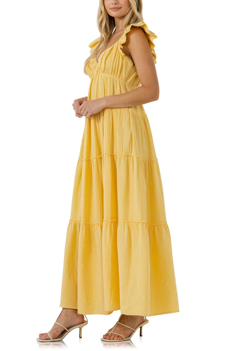Free the Roses Sweetheart Neck Cotton Gauze Tiered Maxi Dress, Alternate, color, Yellow