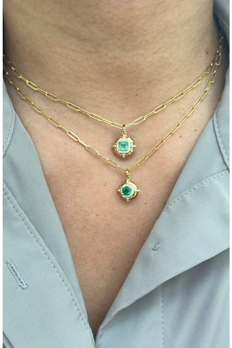 Round Cut Emerald Medallion Necklace, Alternate, color, GREEN