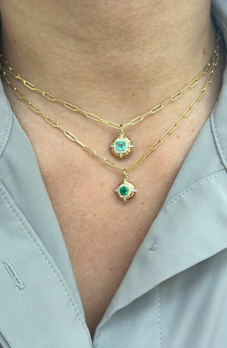 GOSHWARA Round Cut Emerald Medallion Necklace, Alternate, color, Green