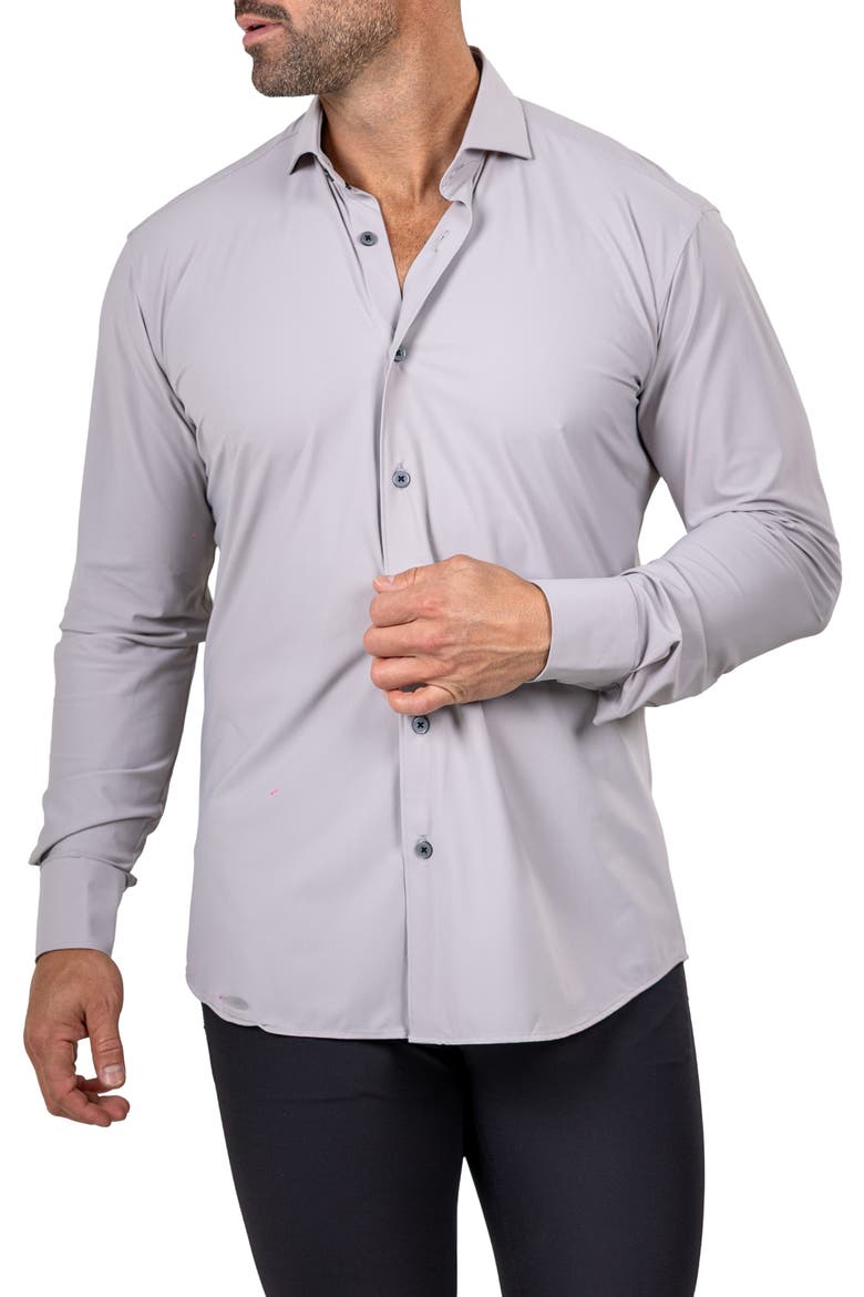 Eins Shaped Fit Marthy3016 Grey Knit Button-Up Shirt, Alternate, color, GREY