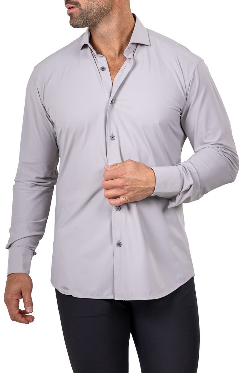 Maceoo Eins Shaped Fit Marthy3016 Grey Knit Button-Up Shirt, Alternate, color, 