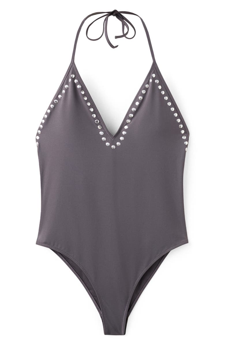 MANGO Studded Halter One-Piece Swimsuit, Main, color,