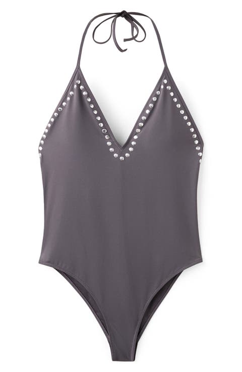 Studded Halter One-Piece Swimsuit