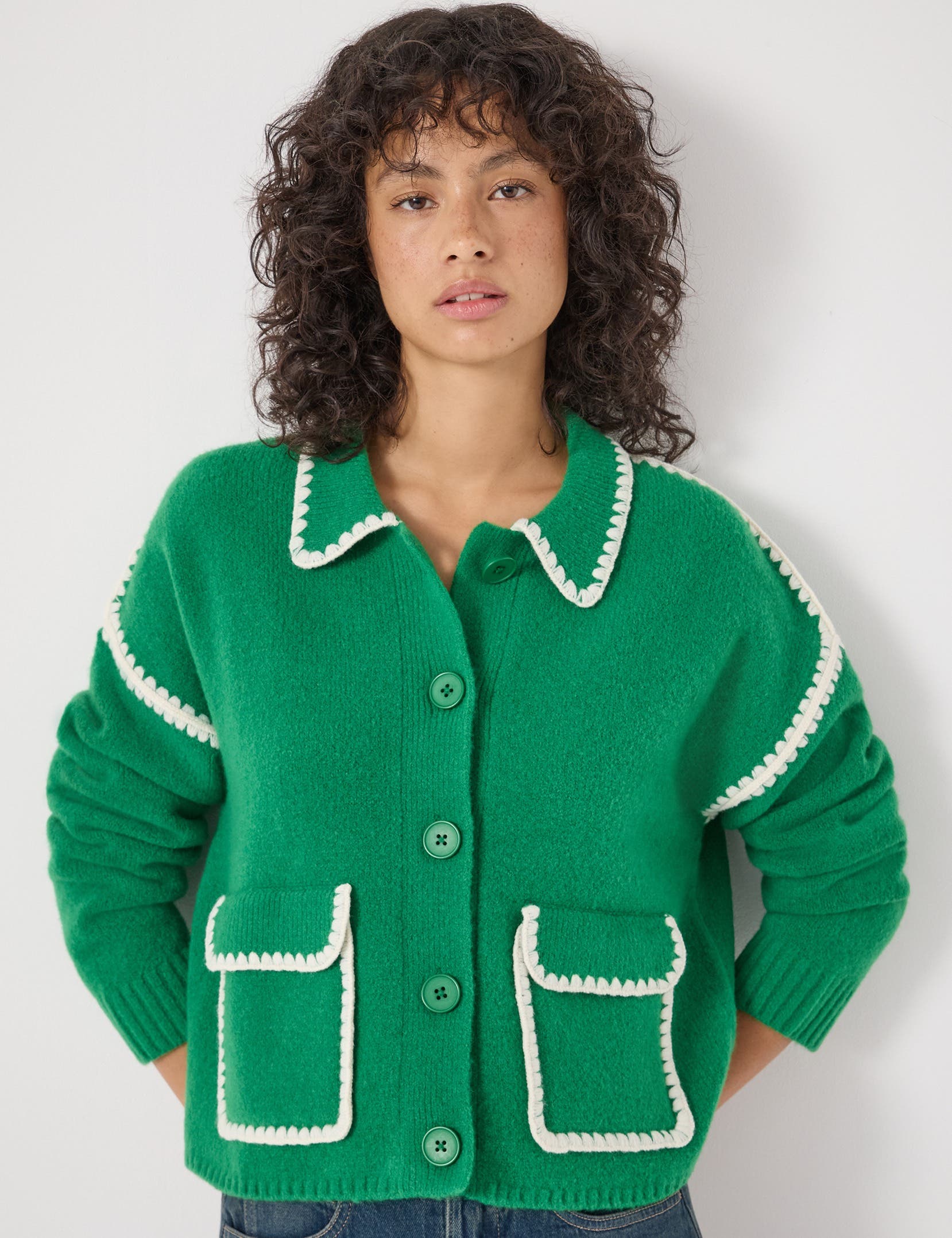 Wool Blend Whipstitch Trim Shirt Jacket