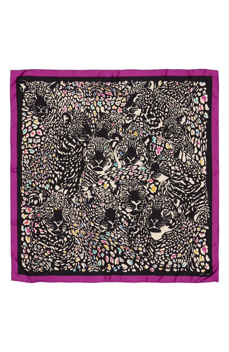 Etro Leopard Print Square Silk Scarf, Main, color, 