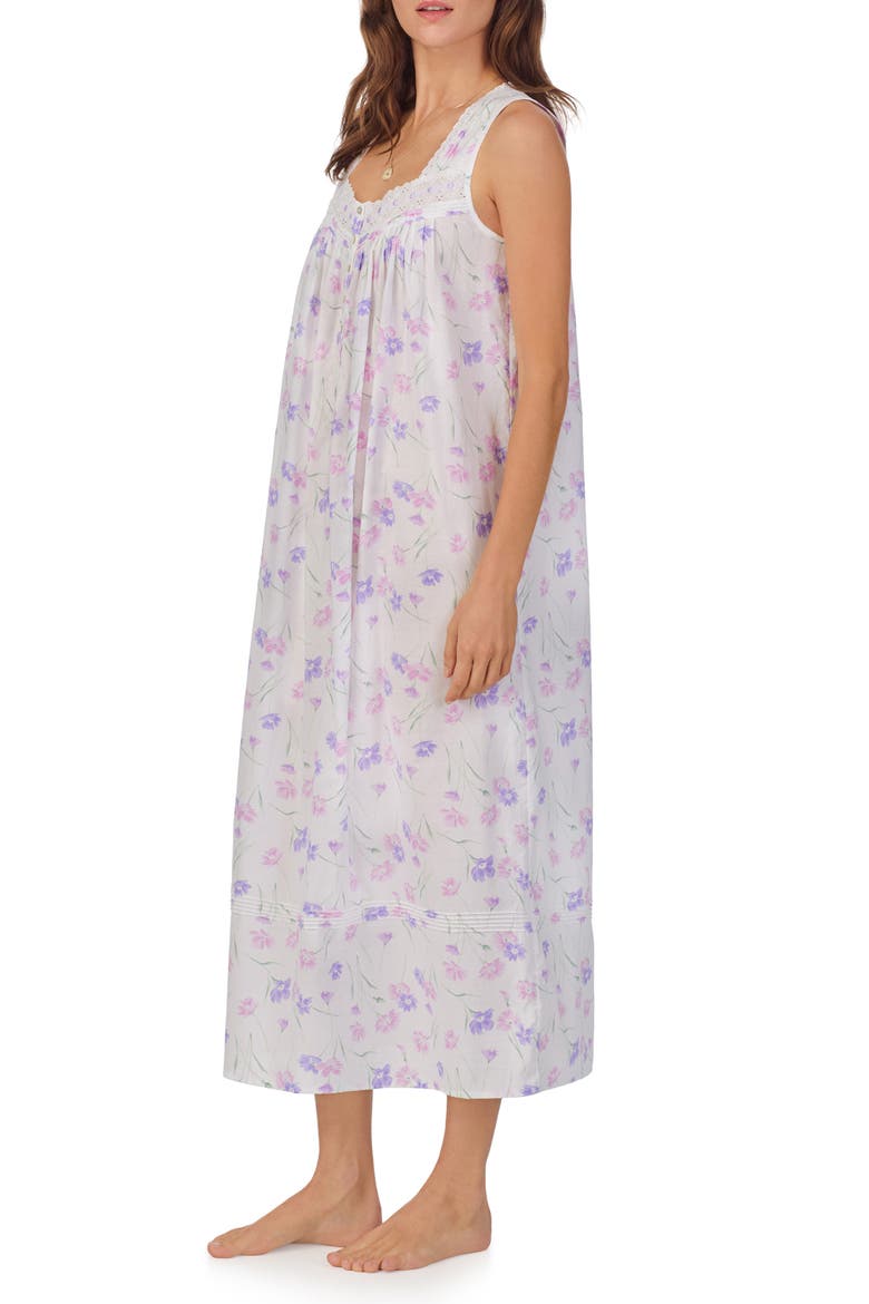 Floral Sleeveless Ballet Cotton Lawn Nightgown, Alternate, color, WHITE GRID PERI/PINK FLORAL