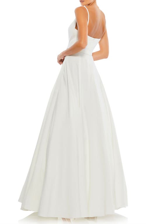 Mac Duggal V-neck Crepe Ballgown In White