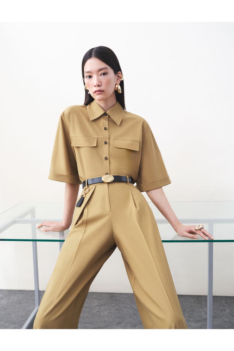 Short Sleeve Viscose Shirt with Pockets, Main, color, KHAKI