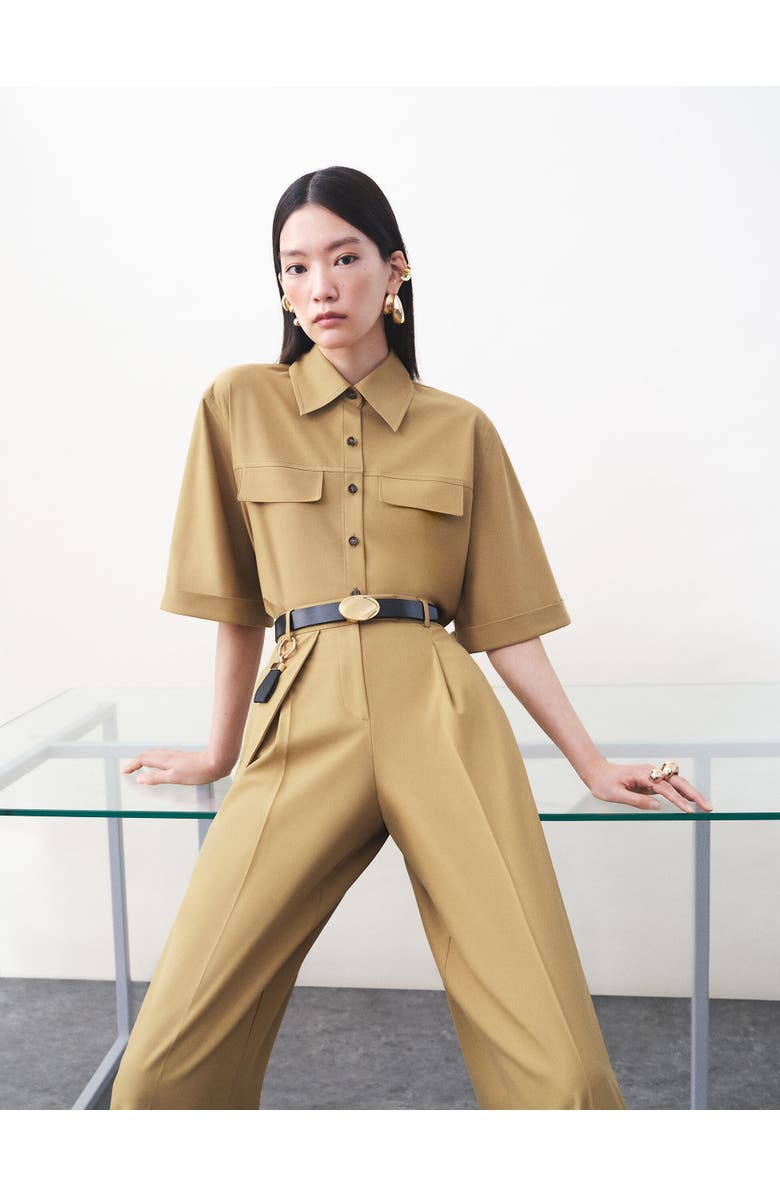 Koton Short Sleeve Viscose Shirt with Pockets, Alternate, color, Khaki