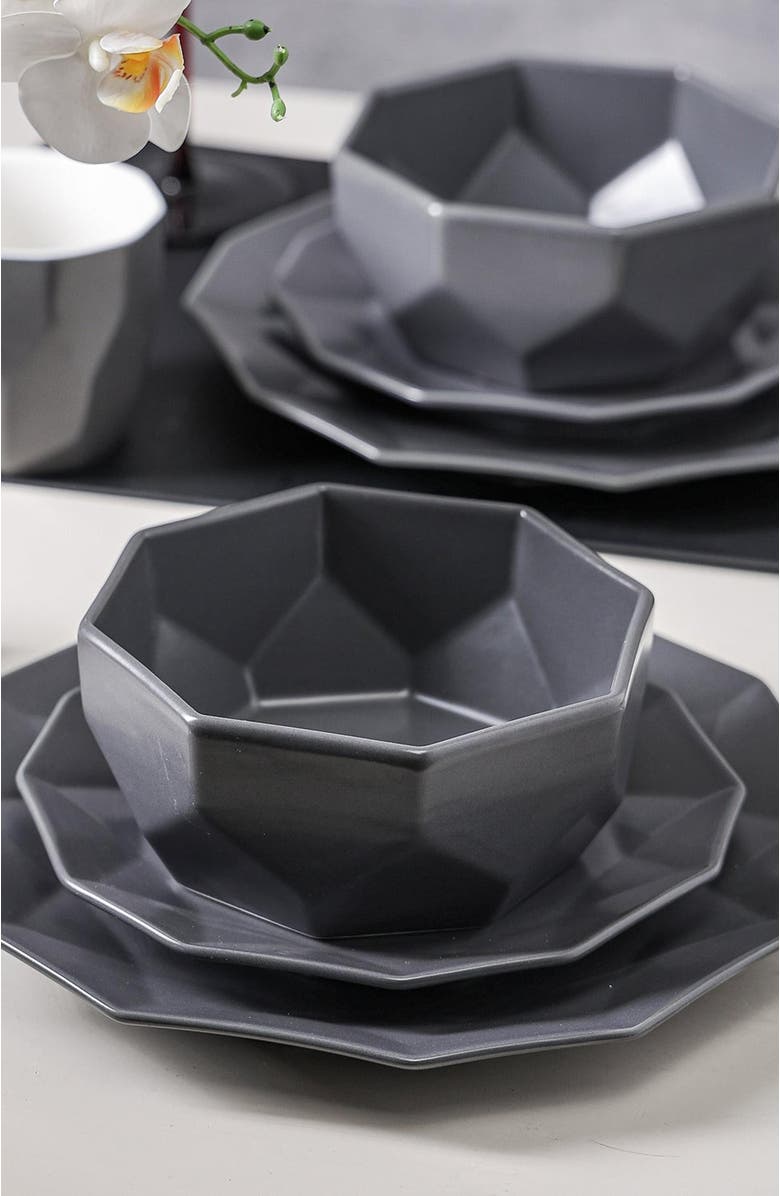 Stone Lain Jamie Porcelain 16-Piece Dinnerware Set, Alternate, color, Grey