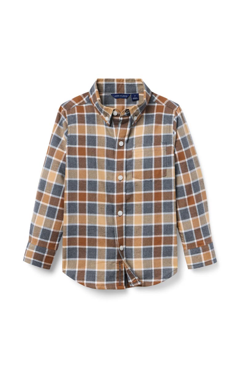Janie and Jack Plaid Flannel Shirt, Main, color, Brown