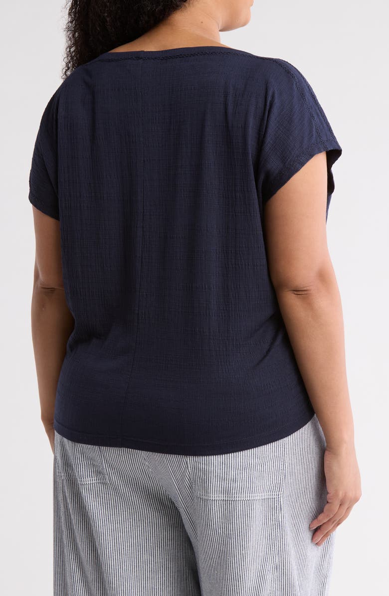 MAX STUDIO Embroidered Boat Neck Cap Sleeve T-Shirt, Alternate, color, Navy