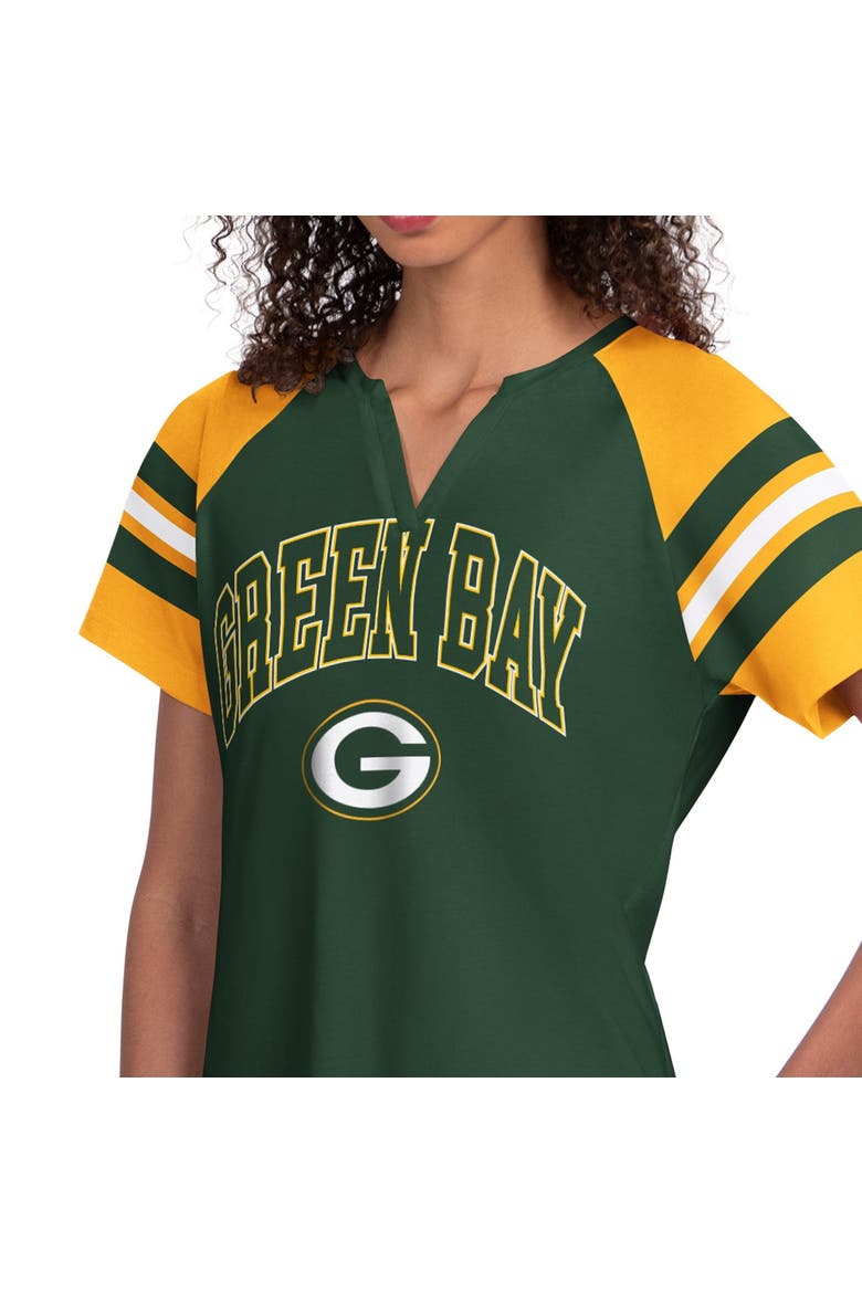 Women's Starter  Green Green Bay Packers Game On Notch Neck Raglan T-Shirt, Alternate, color, Green