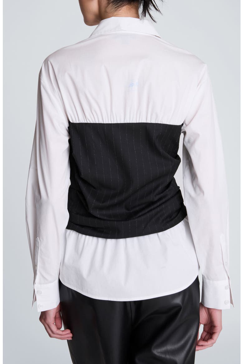 Pleated Bodice Poplin Shirt, Alternate, color, BLACK MLTI/ PURE WHITE