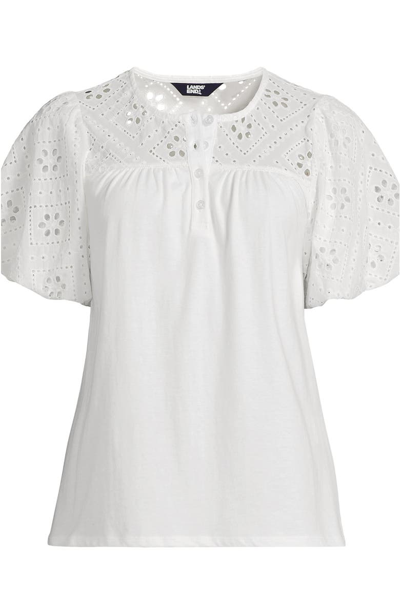 Lands' End Eyelet Crew Puff Sleeve Top, Alternate, color, White
