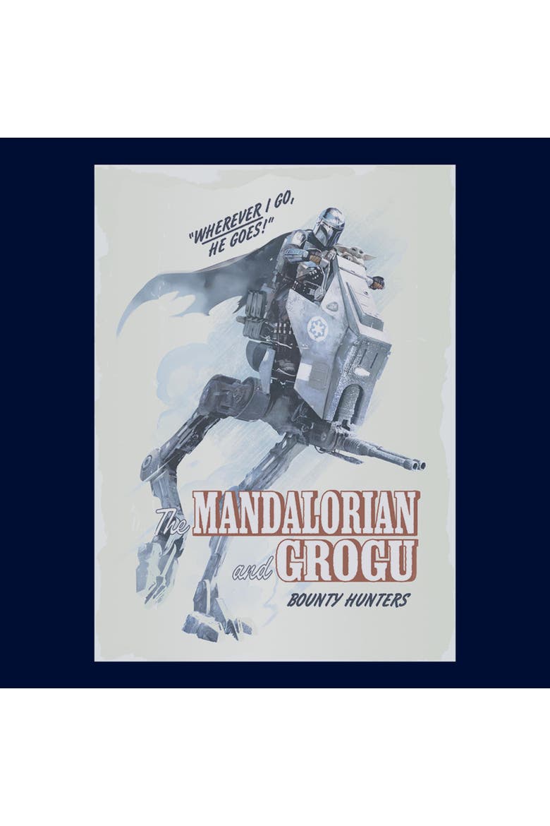Boys Star Wars The Mandalorian and Grogu Wherever I Go He Goes Bounty Hunters T Shirt, Alternate, color, Navy Blue
