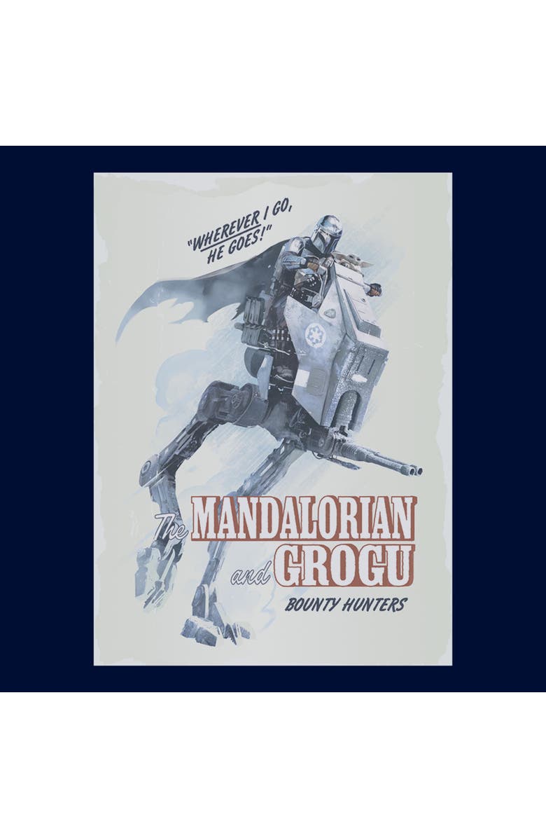 Star Wars: The Mandalorian and Grogu Boy's Star Wars The Mandalorian and Grogu Wherever I Go He Goes Bounty Hunters  Graphic T-Shirt, Alternate, color, Navy Blue