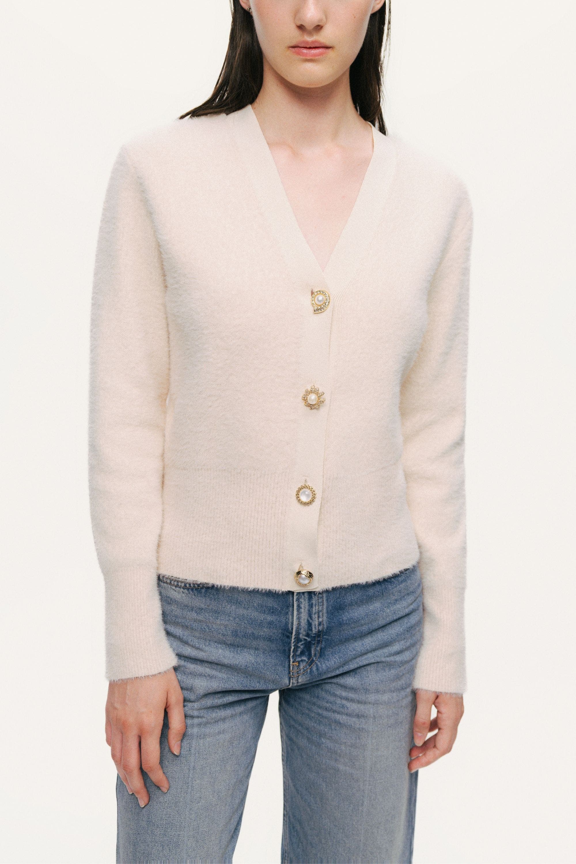 Pearl-Button V-Neck Cardigan - image 2