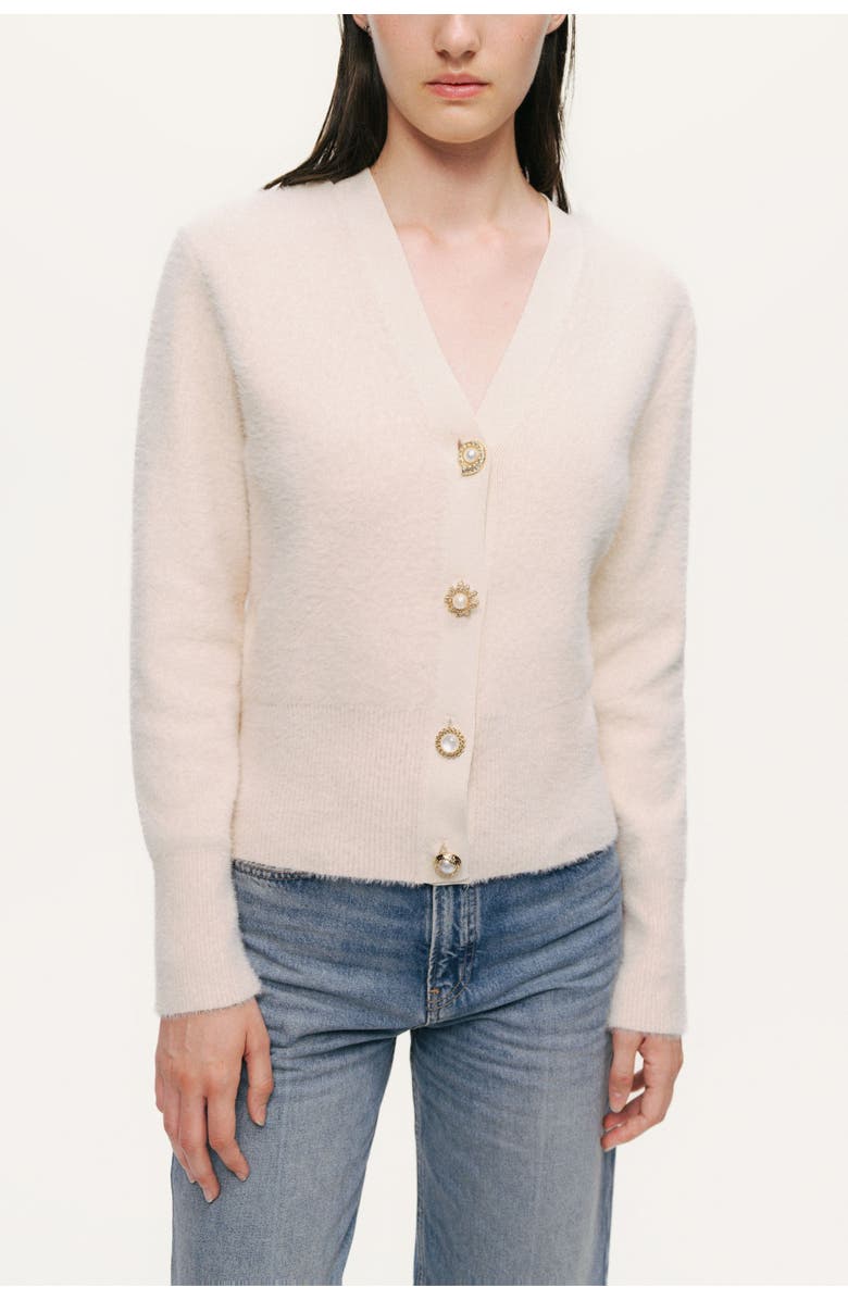 Nocturne Pearl-Button V-Neck Cardigan, Alternate, color, Ivory